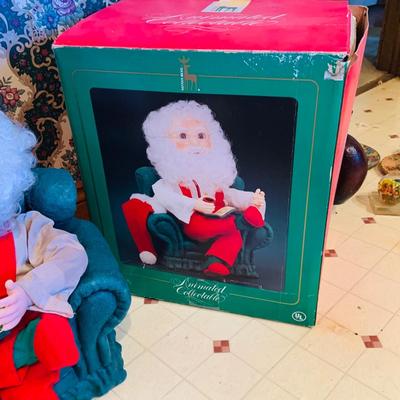 LOT255: Animatronic Santa and Victorian Dressed Holiday Doll with Lamp Post