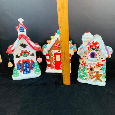 LOT 256: Set of Three (3) Ceramic Gingerbread Houses