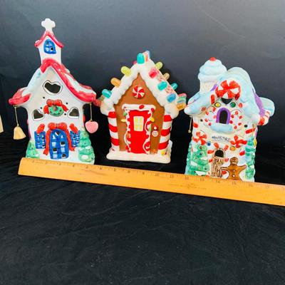 LOT 256: Set of Three (3) Ceramic Gingerbread Houses