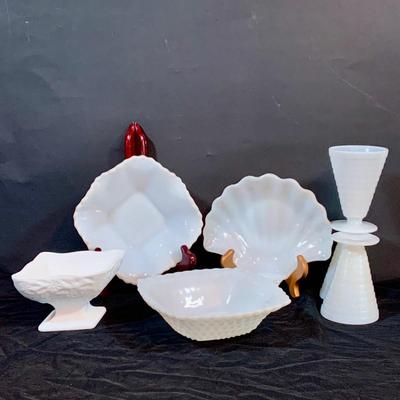 LOT 264: Selection of Milk Glass Bowls, Dishes Cups and Compote