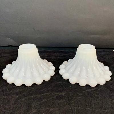 LOT 265: Set of Two (2) Hobnail Milk Glass Electric Lambs, Milk Glass Candle Stick Holders, and a Brody Milk Glass Vase