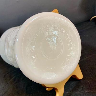 LOT 265: Set of Two (2) Hobnail Milk Glass Electric Lambs, Milk Glass Candle Stick Holders, and a Brody Milk Glass Vase