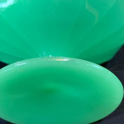 LOT 266: Uranium Glass Loving Cup and Jade Compote Bowl