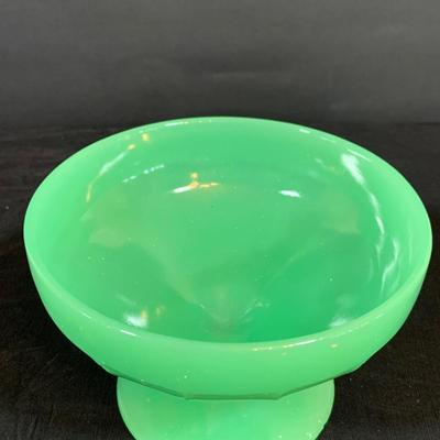 LOT 266: Uranium Glass Loving Cup and Jade Compote Bowl