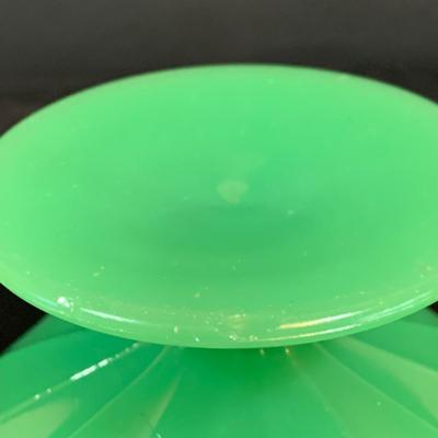 LOT 266: Uranium Glass Loving Cup and Jade Compote Bowl