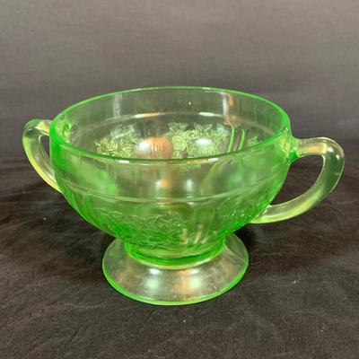 LOT 266: Uranium Glass Loving Cup and Jade Compote Bowl