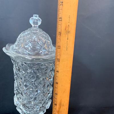 LOT267: Beautiful Colored Glass Collection Including Vases, Ashtray, Decanter and Crystal Lidded Jar