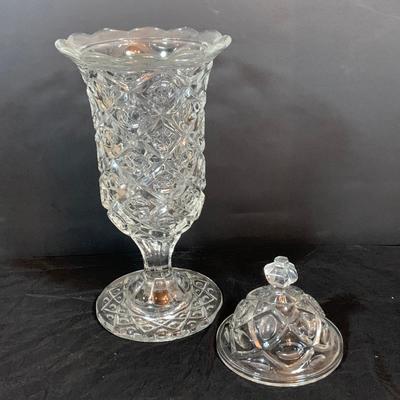 LOT267: Beautiful Colored Glass Collection Including Vases, Ashtray, Decanter and Crystal Lidded Jar