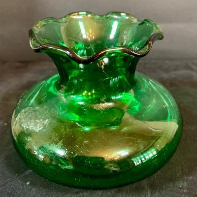 LOT267: Beautiful Colored Glass Collection Including Vases, Ashtray, Decanter and Crystal Lidded Jar