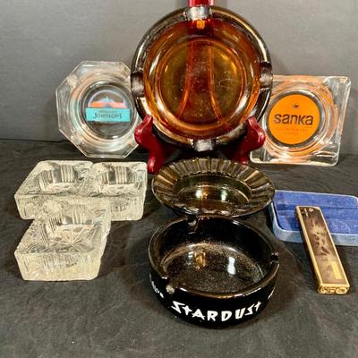 LOT 268: Collection of Vintage Ashtrays and Colibri Electro-Quarts Lighter In Original Box