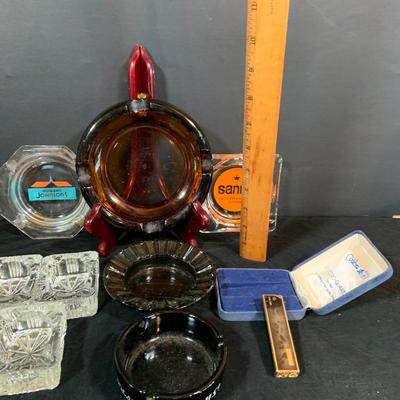 LOT 268: Collection of Vintage Ashtrays and Colibri Electro-Quarts Lighter In Original Box
