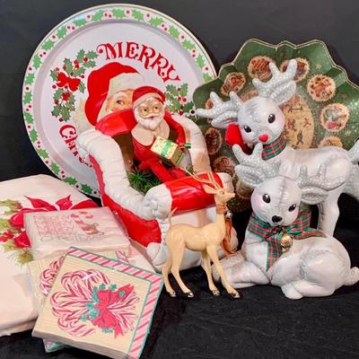 LO 269: Assortment of Vintage Christmas Decorations and More Including Vintage Hallmark Paper Bowls Knee Hugger Style Santa in Ceramic...