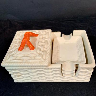 LOT 270: Set of Three (3) Vintage Art Deco Lady Head Ceramic Wall Pockets from Japan, Ceramic Cigarette Box and Ashtrays Linens, Make-up...
