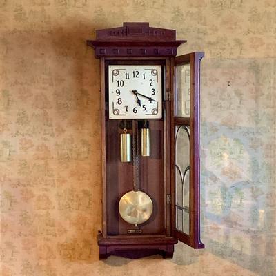 LOT 271: Sopra Wood Wall. Clock with Beveled Glass Door
