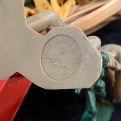 LOT: As Found Basket of Toy Soldiers, WWI Plastic Bi-Planes and More