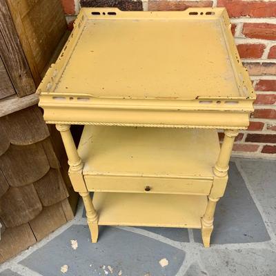 LOT 285: Set of Two (2) Vintage Wood Side Tables with Middle Drawer and a Vintage Wood Telephone Stand