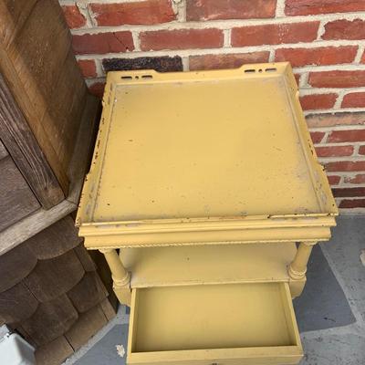 LOT 285: Set of Two (2) Vintage Wood Side Tables with Middle Drawer and a Vintage Wood Telephone Stand