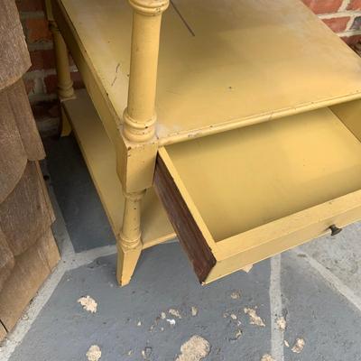 LOT 285: Set of Two (2) Vintage Wood Side Tables with Middle Drawer and a Vintage Wood Telephone Stand