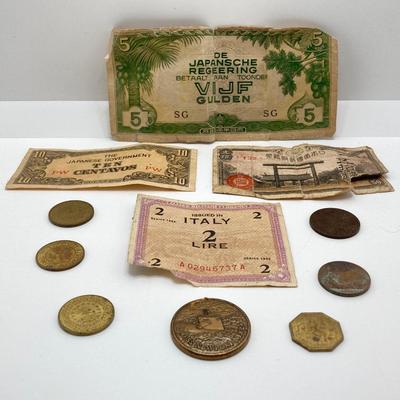 LOT 298: Vintage Foreign Paper Currency and Collection of Tokens - NY City Transit Authority, USS Newport News, Show World Center and Moe