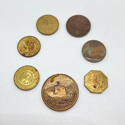 LOT 298: Vintage Foreign Paper Currency and Collection of Tokens - NY City Transit Authority, USS Newport News, Show World Center and Moe