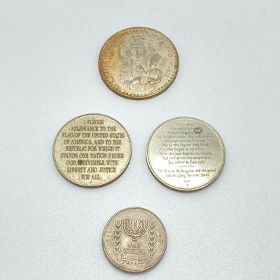 LOT 299: Coins and Token Collection - Silver Pope John Paul II Coin / Medal, Religious Prayer, Patriotic Pledge of Allegiance and More
