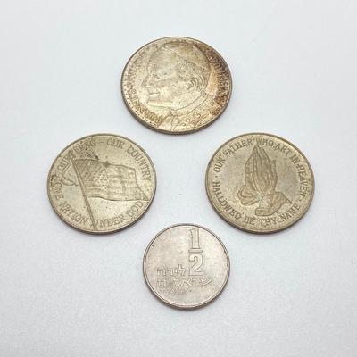 LOT 299: Coins and Token Collection - Silver Pope John Paul II Coin / Medal, Religious Prayer, Patriotic Pledge of Allegiance and More