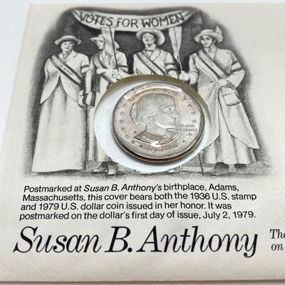 LOT 302: Collection of Five Susan B. Anthony Coins / Stamps Postmarked at Her Birthplace Adams, MA (First Day Covers)