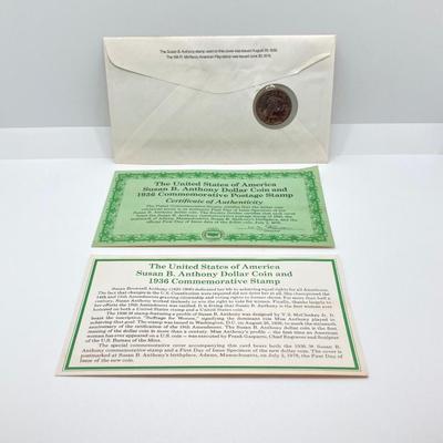 LOT 302: Collection of Five Susan B. Anthony Coins / Stamps Postmarked at Her Birthplace Adams, MA (First Day Covers)