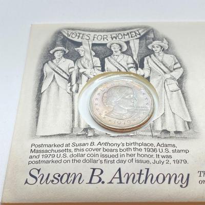 LOT 302: Collection of Five Susan B. Anthony Coins / Stamps Postmarked at Her Birthplace Adams, MA (First Day Covers)