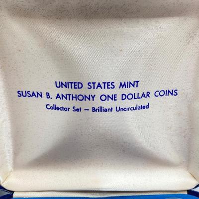LOT 305: Two United States Mint Susan B. Anthony One Dollar Coins Collector Sets - Brilliant Uncirculated in Original Boxes