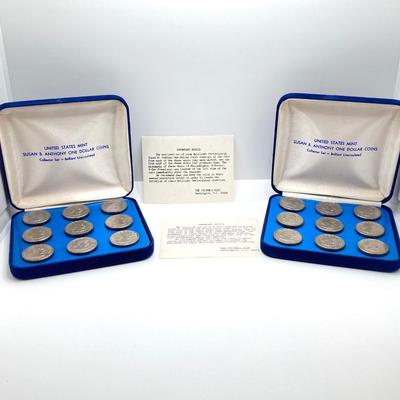LOT 305: Two United States Mint Susan B. Anthony One Dollar Coins Collector Sets - Brilliant Uncirculated in Original Boxes