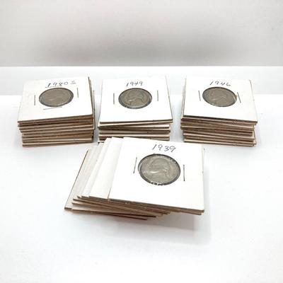 LOT 308: Collection of Vintage U.S. Coins Nickels in Protective Covers - 1939 to 1949