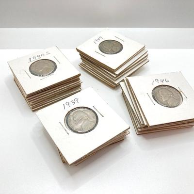LOT 308: Collection of Vintage U.S. Coins Nickels in Protective Covers - 1939 to 1949