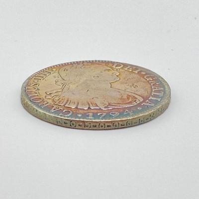 LOT 314: 1794 Carolous IIII Dei Gratia Hisean Et Ind Rex 8 R F M Spanish Colonial Silver Coin