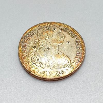 LOT 315: Two 1795 Carolous IIII Dei Gratia Hisean Et Ind Rex 8 R F M Spanish Colonial Silver Coins