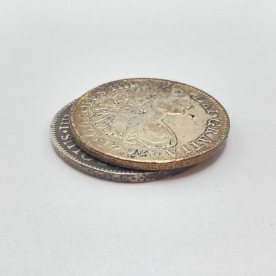 LOT 315: Two 1795 Carolous IIII Dei Gratia Hisean Et Ind Rex 8 R F M Spanish Colonial Silver Coins