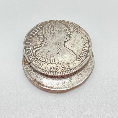 LOT 316: 1795 and 1796 Carolous IIII Dei Gratia Hisean Et Ind Rex 8 R F M Spanish Colonial Silver Coins