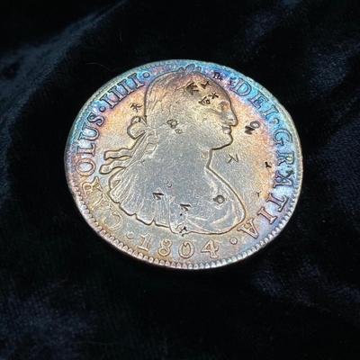 LOT 317: 1803 and 1804 Carolous IIII Dei Gratia Hisean Et Ind Rex 8 R F M Spanish Colonial Silver Coins