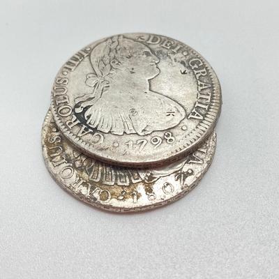 LOT 318: 1798 and 1807 Carolous IIII Dei Gratia Hisean Et Ind Rex 8 R F M Spanish Colonial Silver Coins
