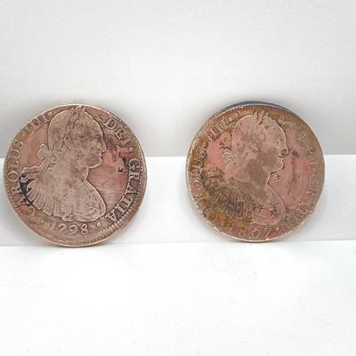 LOT 318: 1798 and 1807 Carolous IIII Dei Gratia Hisean Et Ind Rex 8 R F M Spanish Colonial Silver Coins