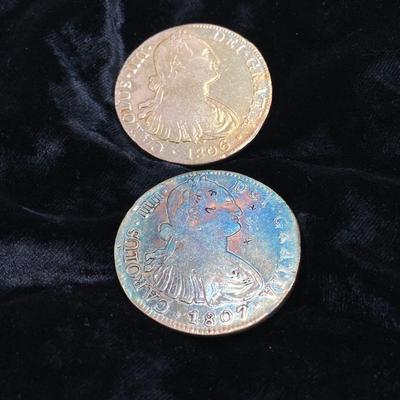 LOT 319: 1806 and 1807 Carolous IIII Dei Gratia Hisean Et Ind Rex 8 R F M Spanish Colonial Silver Coins