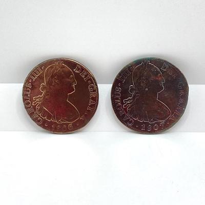 LOT 319: 1806 and 1807 Carolous IIII Dei Gratia Hisean Et Ind Rex 8 R F M Spanish Colonial Silver Coins