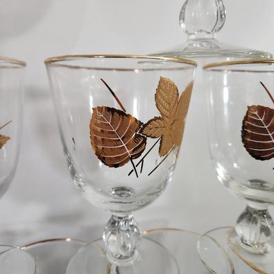 Vintage Mid Century Libby Gold Leaf Footed Water Glasses