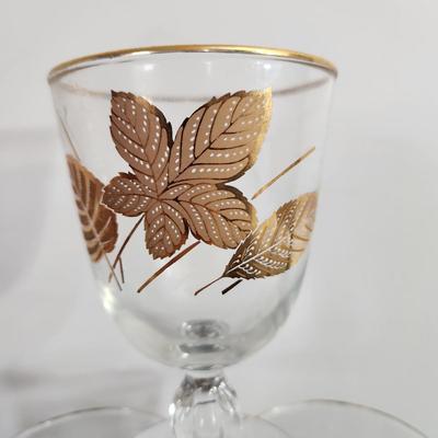 Vintage Mid Century Libby Gold Leaf Footed Water Glasses