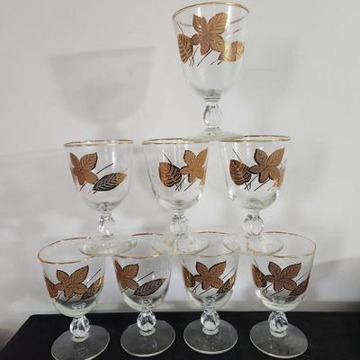 Vintage Mid Century Libby Gold Leaf Footed Water Glasses