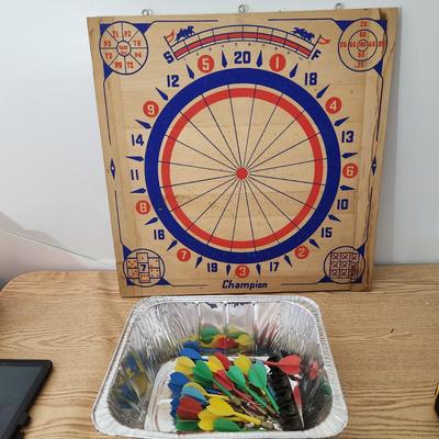 Lot of 2 sided Porker Dart Board and Champion Dart Baseball Board with Darts made in England
