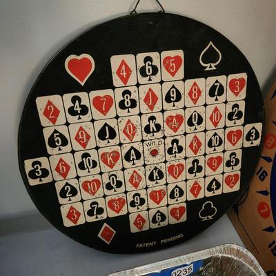 Lot of 2 sided Porker Dart Board and Champion Dart Baseball Board with Darts made in England