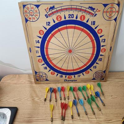 Lot of 2 sided Porker Dart Board and Champion Dart Baseball Board with Darts made in England