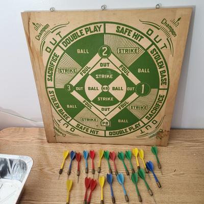 Lot of 2 sided Porker Dart Board and Champion Dart Baseball Board with Darts made in England