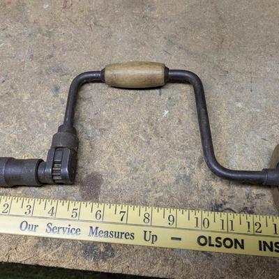 VINTAGE Worth USA MADE WOOD & IRON RATCHETING BIT BRACE HAND DRILLING TOOL